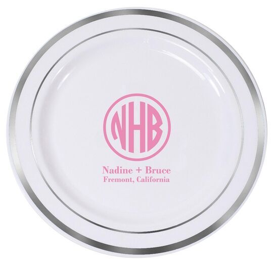 Framed Rounded Monogram with Text Premium Banded Plastic Plates